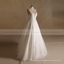 Beautiful Deep V-Neck Lace Applique Beaded Straps Wedding Dress Customize Design